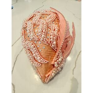 George Zamau'l Couture | Rare Vintage 1940s Pink Felt‎ Rhinestone Feather Hat